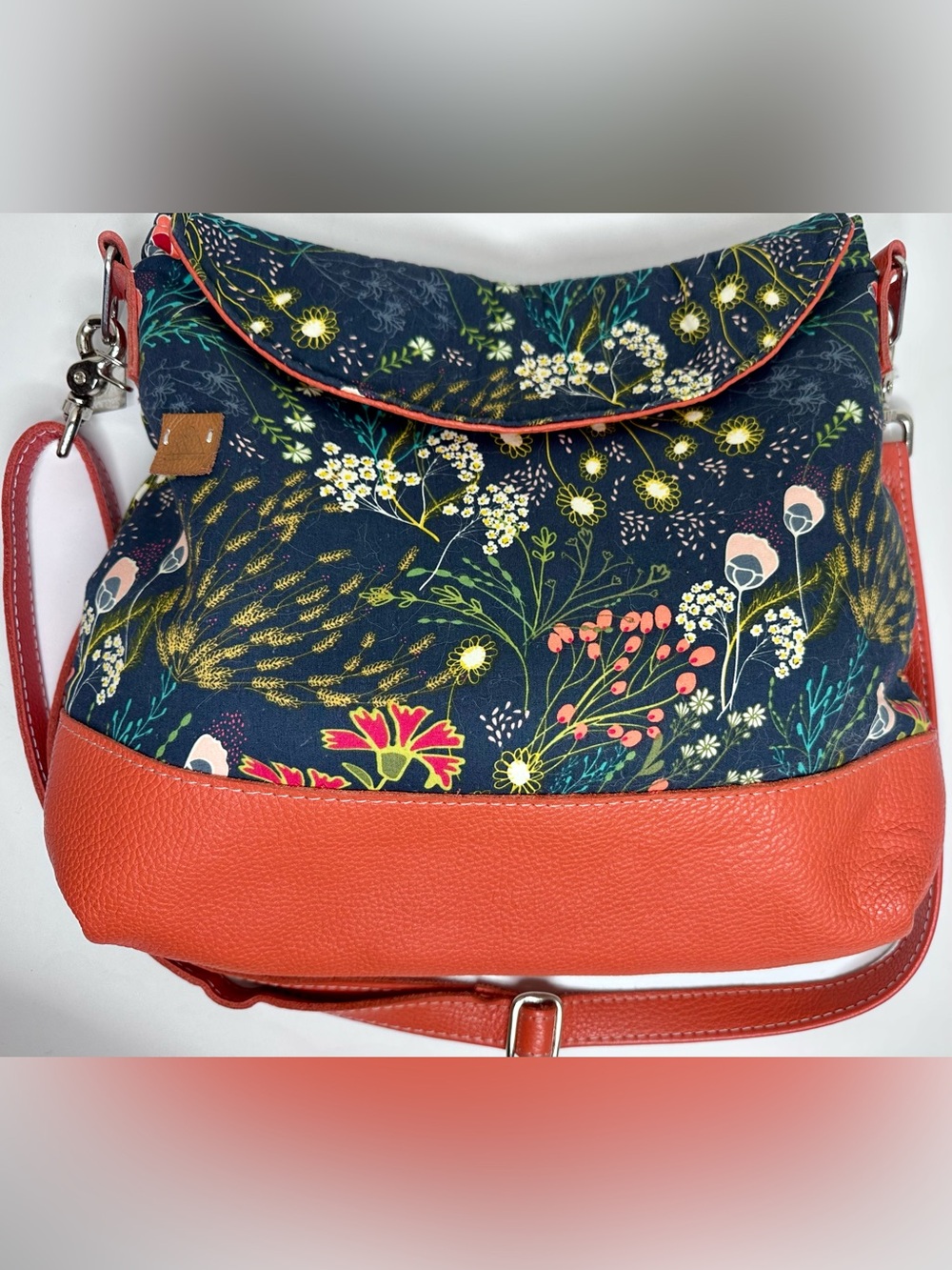 Willow and Luna Navy Floral Leather-Trim shoulder and crossbody bag
